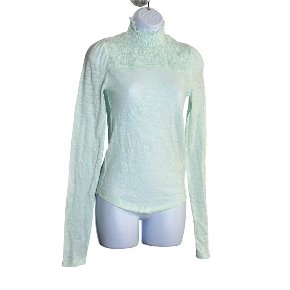 Free People Womens Caroline Gathered Mock‎ Turtleneck in Aqua Size Small